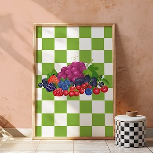 Fruit muurkunst, trendy fruit poster, fruit illustratie, bar kar Art Print, esthetische keuken decor, keuken kunst aan de muur, retro food print