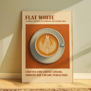 Impresión de café, impresión digital en blanco mate, arte mural de café, decoración de cocina moderna, arte mural minimalista de café, amante del café, regalo, póster de café