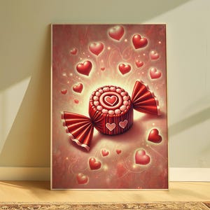 snoepafdruk, hartposter, liefdeskunst, kunst aan de muur keuken, preppy muurkunst, barwagen kunstafdruk, esthetische keukendecor, retro voedselafdruk