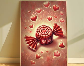 snoepafdruk, hartposter, liefdeskunst, kunst aan de muur keuken, preppy muurkunst, barwagen kunstafdruk, esthetische keukendecor, retro voedselafdruk