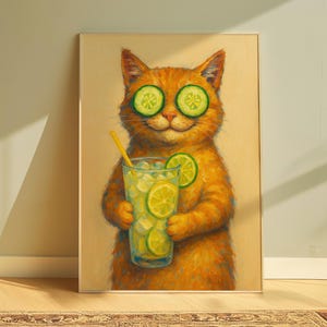 Lustige Katze, Sommerliebhaber, Katzenposter, minimalistische Wandkunst, ästhetische Wandkunst, Preppy Poster, Hautpflege Liebhaber, Cat Doing Things