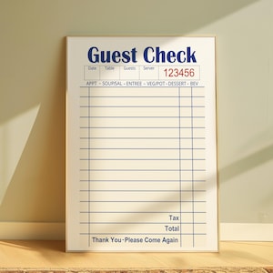 Blank Guest Check Poster, Trendy Wall Art, Aesthetic Preppy Prints, Apartment Wall Decor, Guest Check Wall Art, Blank Gift Wall Art