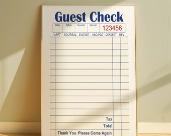 Blank Guest Check Poster, Trendy Wall Art, Aesthetic Preppy Prints, Apartment Wall Decor, Guest Check Wall Art, Blank Gift Wall Art