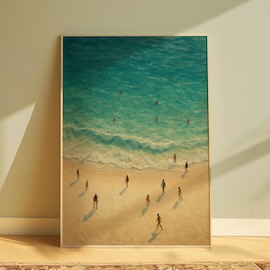 Arte mural de playa, impresión digital, póster de surf costero azul, impresión artística oceánica, decoración de habitación, regalo de surfista, póster de playa, arte mural preppy