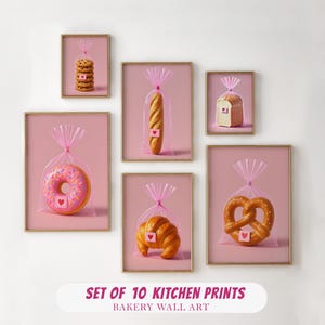 Set van 10 prints, keukenmuurkunst, bakkerijmuurkunst, barwagen Art Print, esthetisch decor, retro foodprint, liefdesprint, liefhebber van croissants, cadeau