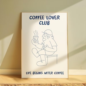 Stampa Coffee Lover Club, stampa digitale espresso italiano, arte murale del caffè, arte murale alla moda, poster del caffè, arte murale della cucina, regalo