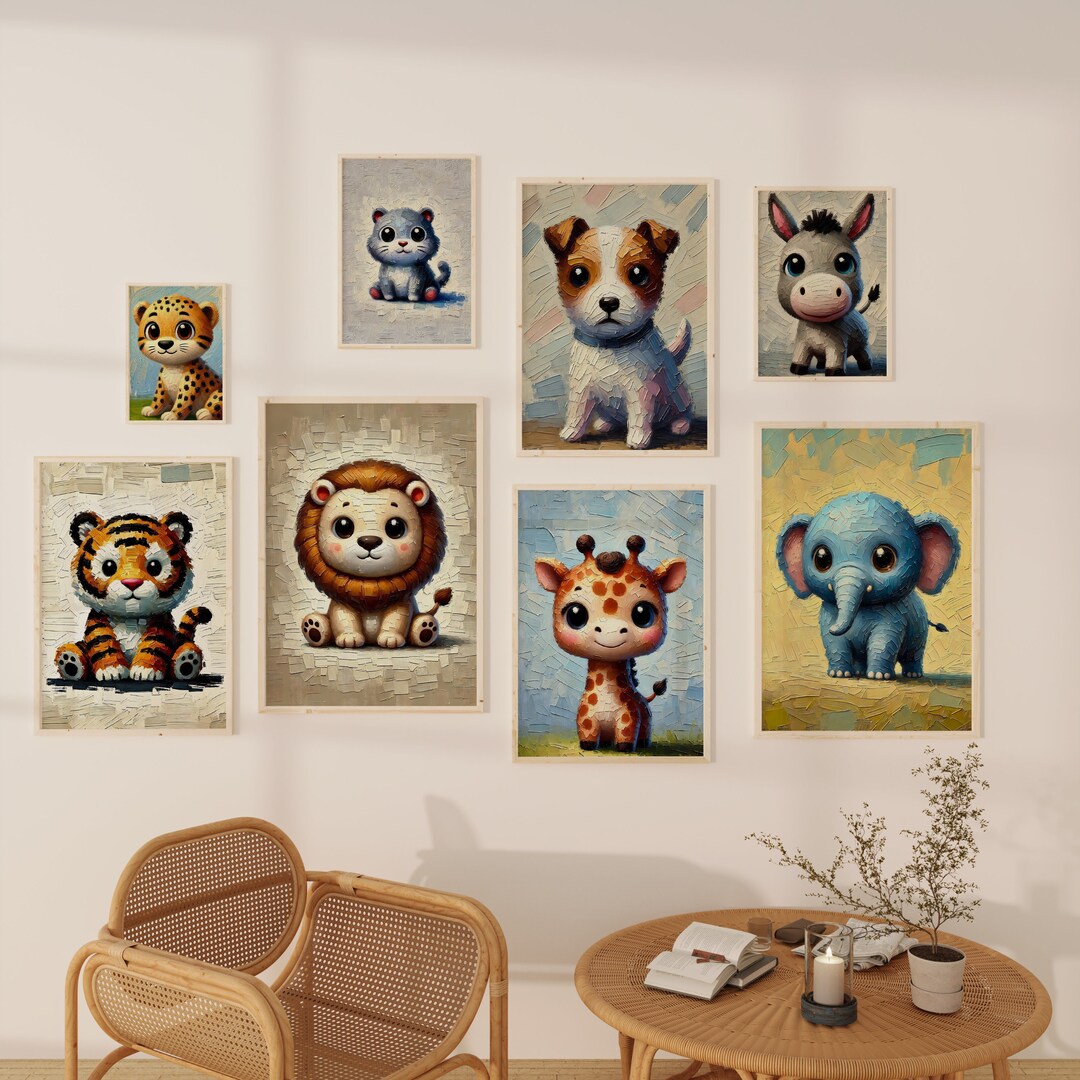 Safari Nursery Wall Art, Safari Animals, Set of 8 Cute Animal Prints ...