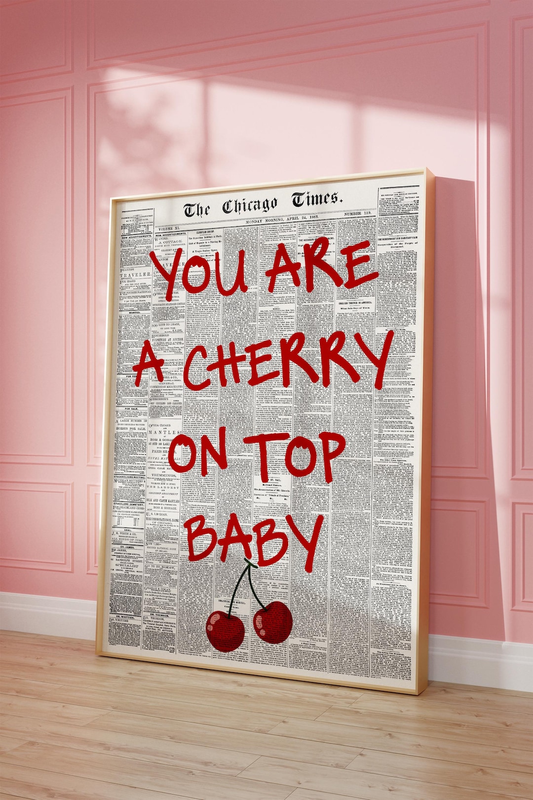 Cherry on Top Print, Cherry Wall Art, Trendy Wall Art, Retro
