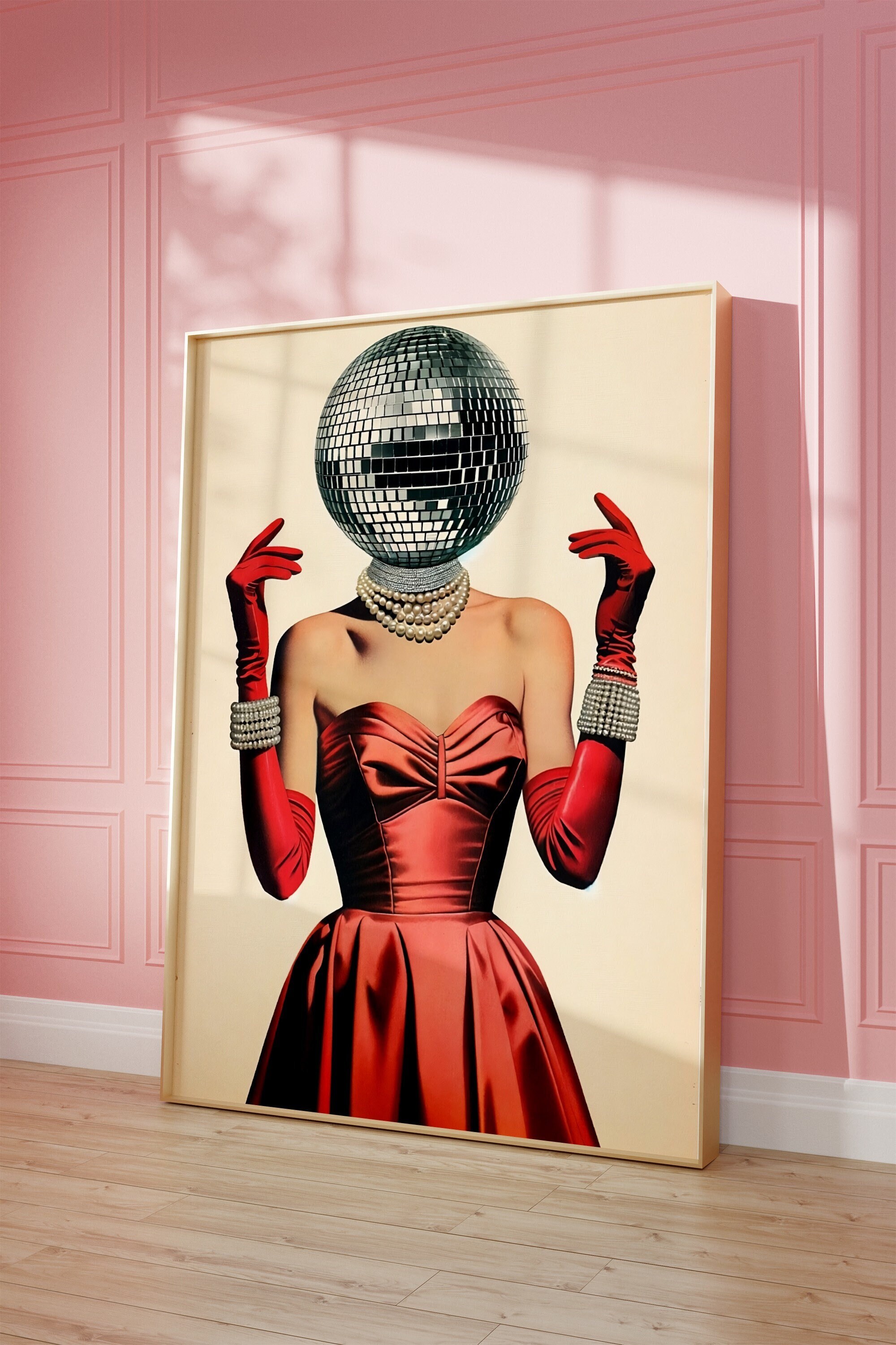 Disco Ball Head Poster, Funky Disco 70s Print, Retro Wall Art, Digital Artwork, Chic Retro Digital Art