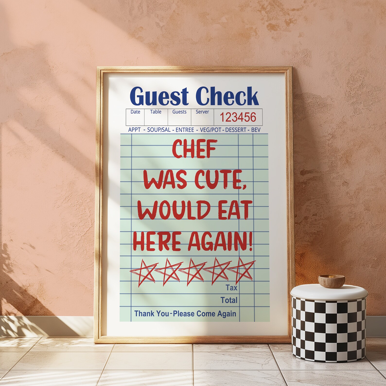 Chef Was Cute Print, Guest Check Poster, Kitchen Wall Art, Printable ...