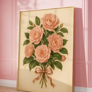Rosa Blumendruck, Blumendruck, Vintage-Kunstdruck, trendige Wandkunst, ästhetische Wandkunst, Geschenk für sie, Maximalist