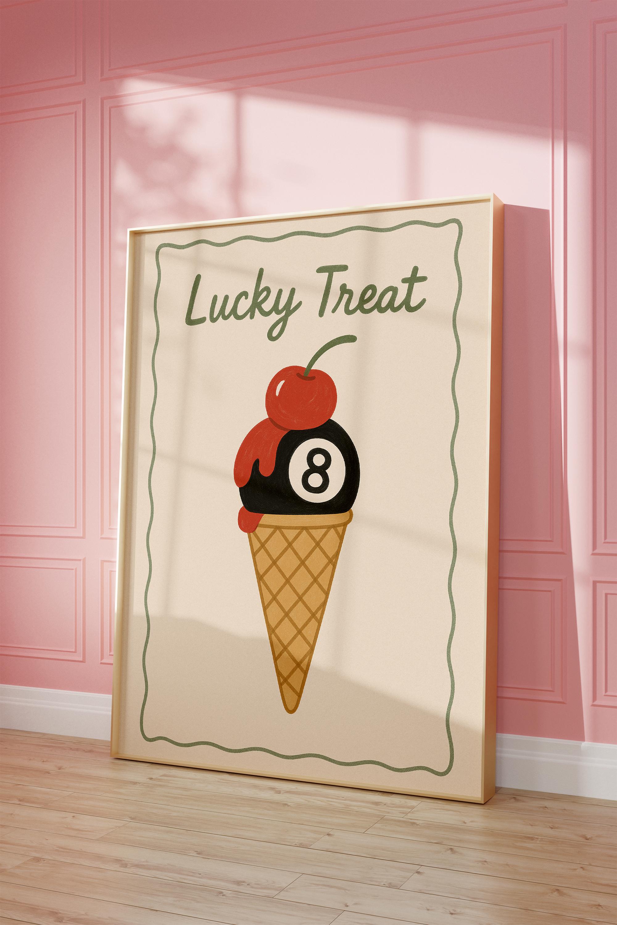Vintage 8 Pool Ball Print, Luck 8 Ball Poster, Ice Cream Cone Poster, Trendy Wall Art, Black and White Aesthetic Print, Lucky Treat