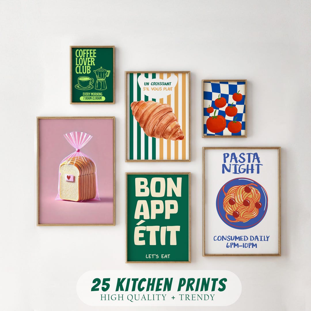 Set of 25 Kitchen Prints, Kitchen Wall Art, Preppy Wall Art, Digital ...