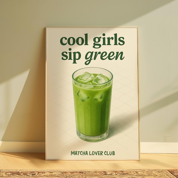 Matcha Latte Print, Matcha Poster, Barista Wall Art, Japanese Tea Coffee Print , Kitchen Wall Art,Made in Japan,Trendy Wallpaper,Girls drink
