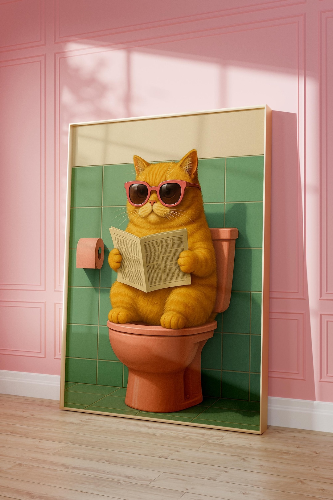Funny Cat Bathroom Wall Art Print, Cat Lovers, Orange Cat Poster ...
