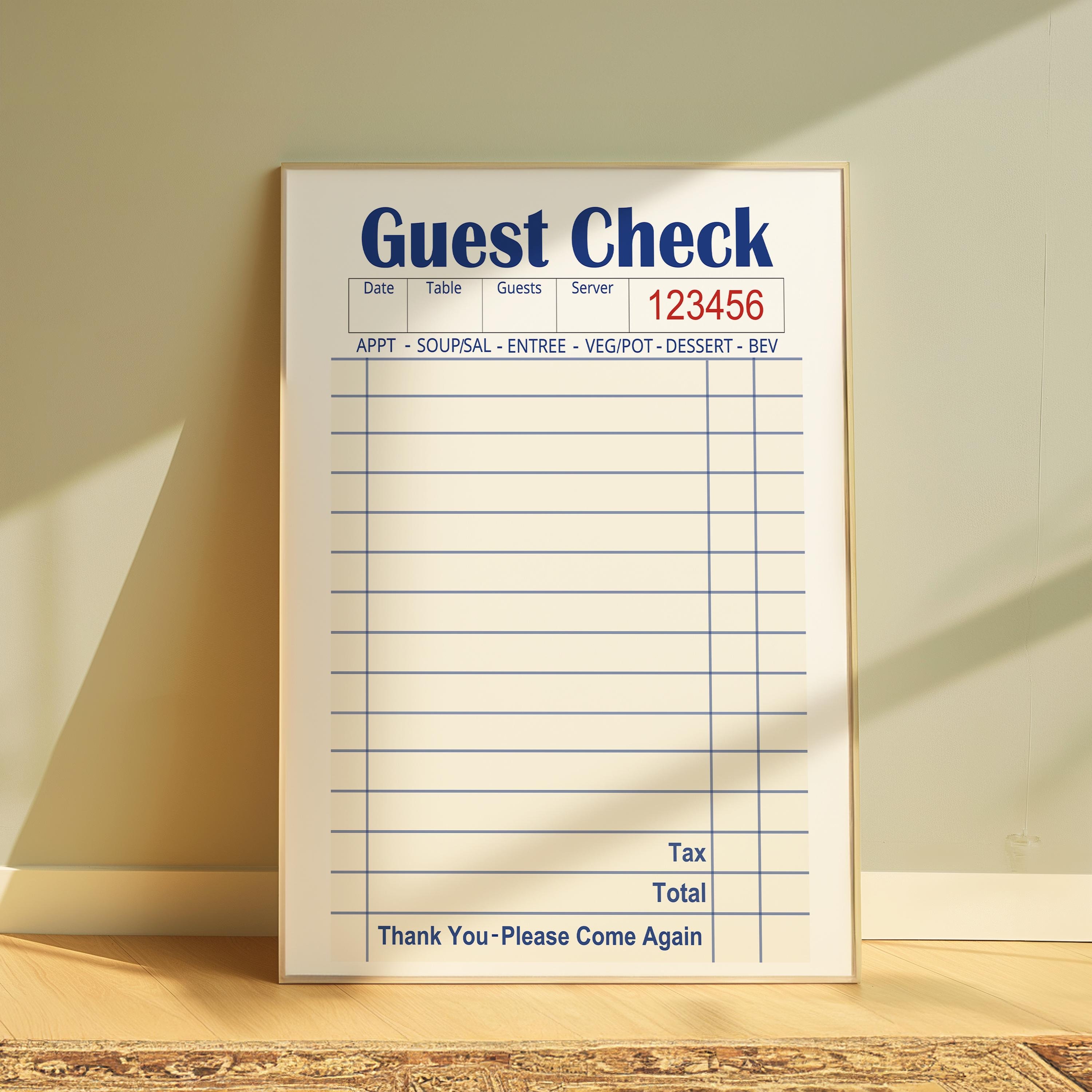 Blank Guest Check Poster, Trendy Wall Art, Aesthetic Preppy Prints, Apartment Wall Decor, Guest Check Wall Art, Blank Gift Wall Art