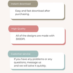 May include: Image from Kactus Haven with the text "Designs Features". The image highlights instant download, high quality designs at 300 DPI, customer service, and a review request.