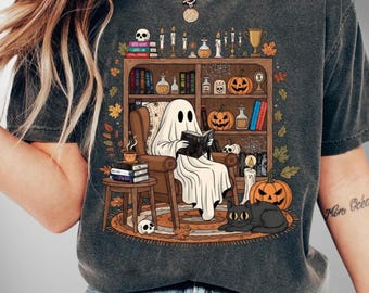 Retro Ghost Reading Books Shirt, Librarian Ghost Halloween, Halloween Teacher Shirt, Halloween Shirt, Teacher Gift, Book School Shirt