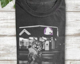 Funny Cat Eating Taco T-Shirt, Funny Cat Meme Shirt, Vintage Funny Food Shirt, Vintage 90s Edgy Cat Meme Shirt, Gift for Cat Lovers