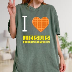 I Love Jesus Waffle Heart Funny Christian Breakfast T-Shirt, Vintage Christian Tee for Men Women, Retro Faith Graphic Tee, Religious Gift image 3