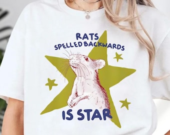 Comfort Colors Rats Spelled Backwards Is Star Shirt, Funny Rat Meme Graphic Tee, Weird Unhinged Humor Outfit, Cute Animal Lover Gift