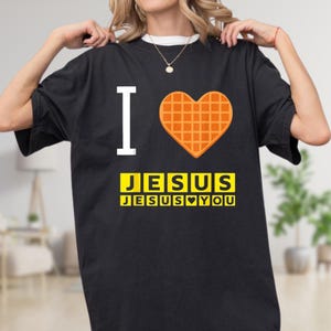 I Love Jesus Waffle Heart Funny Christian Breakfast T-Shirt, Vintage Christian Tee for Men Women, Retro Faith Graphic Tee, Religious Gift image 1