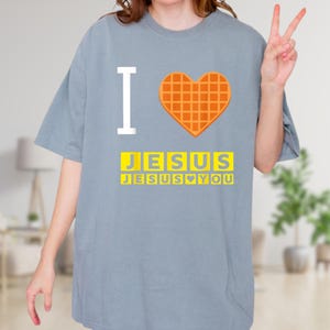 I Love Jesus Waffle Heart Funny Christian Breakfast T-Shirt, Vintage Christian Tee for Men Women, Retro Faith Graphic Tee, Religious Gift image 4