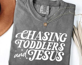 Retro Comfort Christian Mom T-shirt, Chasing Jesus And Toddlers Shirt, Christian Mom Gift, Mom Appreciation Shirt, Faith Shirt, Gift For Mom