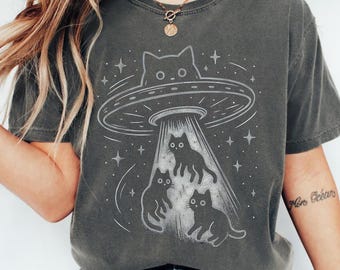 Ufo Cat Abduction T-Shirt, Funny Alien Space Tee