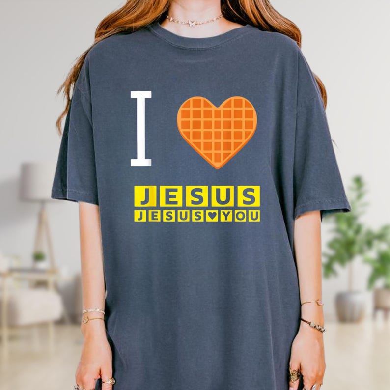 I Love Jesus Waffle Heart Funny Christian Breakfast T-Shirt, Vintage Christian Tee for Men Women, Retro Faith Graphic Tee, Religious Gift image 2