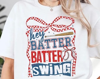 Retro Hey Batter Batter Swing Baseball Comfort Colors Graphic Tee, Baseball Mom T-Shirt, Game Day T-Shirt, Baseball Game Shirt, Fan T-Shirt