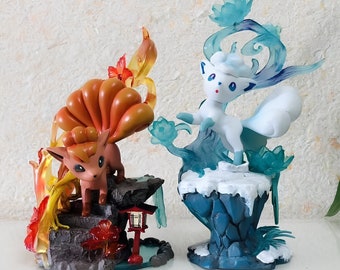 Figurine 15 cm d' ALOLAN VULPIX & VULPIX / Goupix d'Alola et Goupix / Feu et Glace / Pokémon