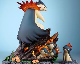 Typhlosion + Quilava + Cyndaquil Figure / 13 cm · 5.1 inches / POKEMON