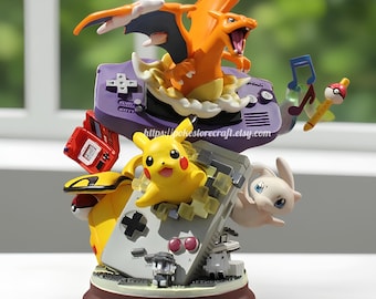 RETRO FIGURINE Charizard + Pikachu + Mew + Gameboy / 20 cm / Charizard, Glurak / POKEMON