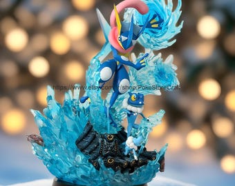 GRENINJA FIGURE 30cm / Greninja + Frogadier + Froakie / Amphinobi + Croâporal + Grenousse / WATER Type, Darkness