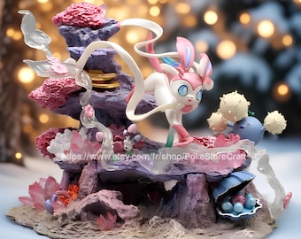SYLVEON FIGURINE 20 cm / Sylveon + Jumpluff + Clamperl + Morelull / Nymphali + Cotovol + Coquiperl + Spododo / Feelinara / POKEMON / Kawaii