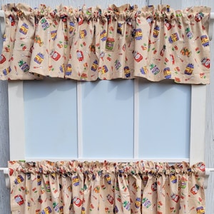 Country jam and jelly jars print cafe curtains with valance FREE SHIPPING!