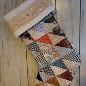 Shabby Chic stocking made from vintage quilt with vintage trims and buttons FREE SHIPPING image 7