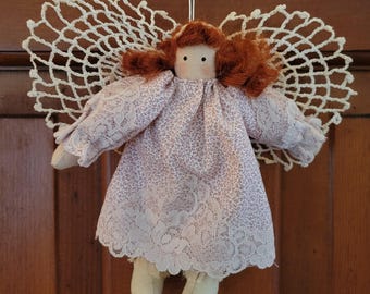 Adorno de muñeca de ángel hecho con lino vintage