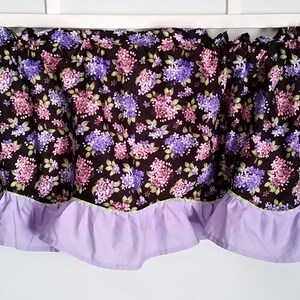 Lilac print ruffled valance with green trim FREE SHIPPING