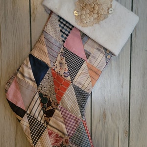 Shabby Chic stocking made from vintage quilt with vintage trims and buttons FREE SHIPPING image 6