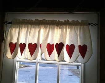 Folk Hearts Kitchen Valance 72 Wide FREE SHIPPING - Etsy