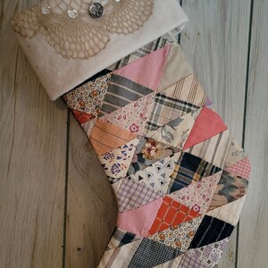 Shabby Chic stocking made from vintage quilt with vintage trims and buttons FREE SHIPPING image 5