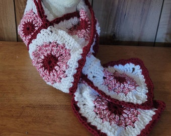 Pretty Granny square scarf red sunburst stitch  FREE SHIPPING