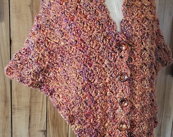 Crocheted shawl wrap warm colors with vintage buttons