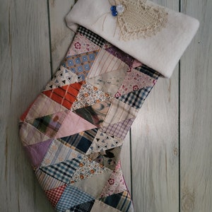 Shabby Chic stocking made from vintage quilt with vintage trims and buttons FREE SHIPPING image 4