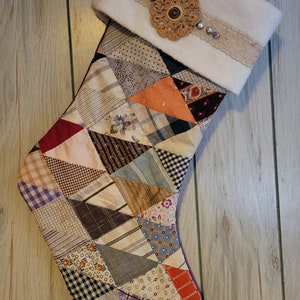 Shabby Chic stocking made from vintage quilt with vintage trims and buttons FREE SHIPPING image 8