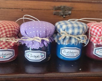 Juego de 4 adornos para tarros de gelatina hechos a mano