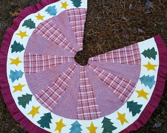 Country Christmas tree skirt with ruffle FREE SHIPPING