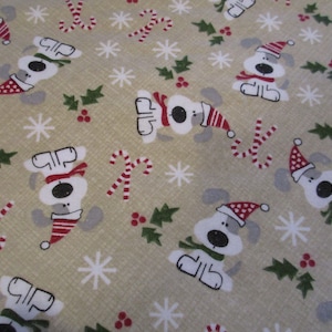 Christmas Dog Snuggle Cotton Flannel Fabric BTY Tossed Holiday Dogs Candy Canes & Holly